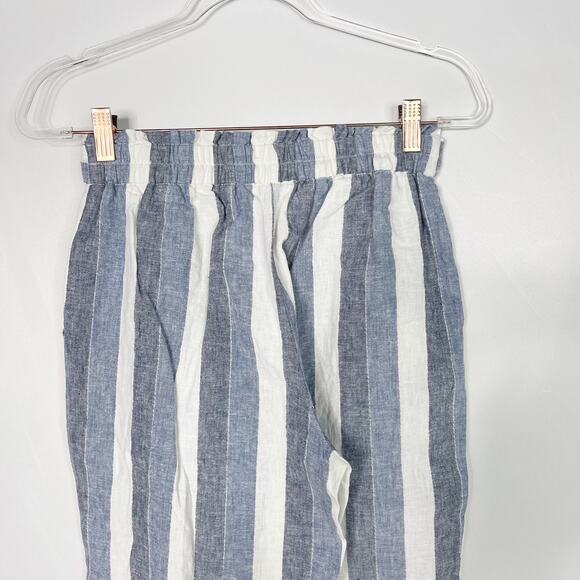 LC Lauren Conrad XSmall Linen Cotton Striped Wide Leg Cropped Pants Blue White - Picture 6 of 10